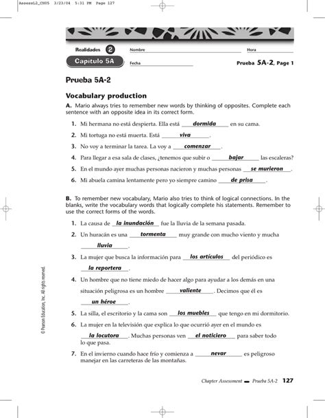 So please pay attention and then you'll have to do a listening comprehension activity where you will answer questions to see how much you understood. Bestseller: Realidades 2 Capitulo 2a Practice Workbook ...