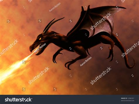 Flying Red Dragon Breathing Fire Stock Photo 12382321 Shutterstock