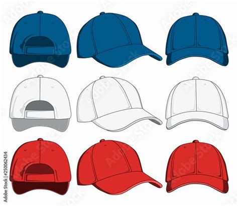 Set Of Baseball Caps Front Back And Side View Vector Illustration