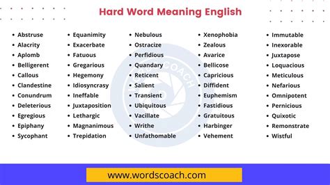 50 Hard Word Meaning English Word Coach