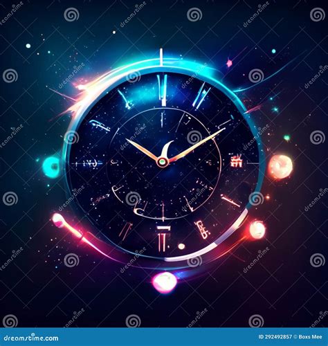 Vector Illustration Of A Clock With Neon Lights Time Management