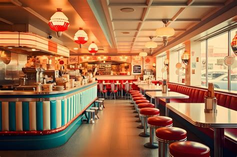 Premium Ai Image View Of 1950s Restaurant In Full Swing