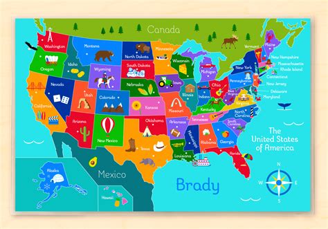 United States Map Personalized Kids Placemat Art Appeel