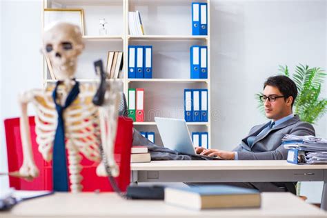 The Businessman Working With Skeleton In Office Stock Image Image Of