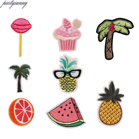Pf 8pcslot Coconut Trees Patch Fruit Embroidered Patches For Clothing