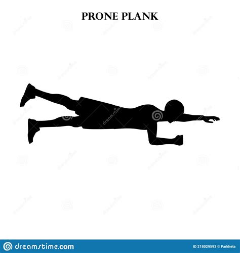 Prone Plank Exercise Strength Workout Vector Illustration Silhouette