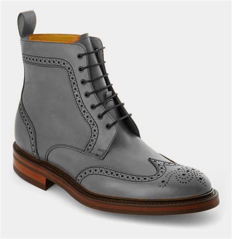 Men Gray Leather Wing Tip High Ankle Casual Lace Up Boot Boots