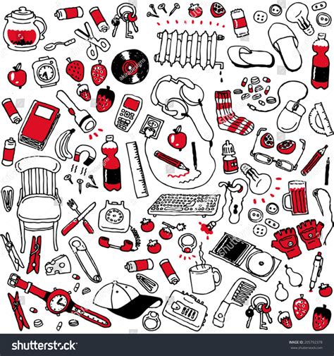 Cartoon Vector Design Illustration Of Random Assorted Things Seamless