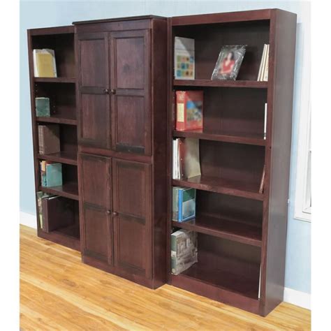 Traditional 72 Tall 15 Shelf Wood Bookcase Wall With Doors In Cherry