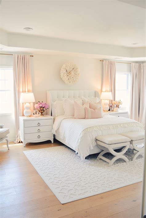 Elegant White Master Bedroom And Blush Decorative Pillowsl