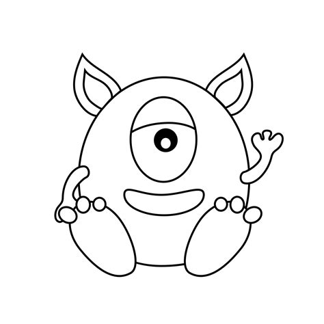 A Cute Outline Monster Character Illustration Cartoon Vector