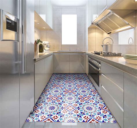 Light Blue Tile Pattern Kitchen Floor Tiles Tenstickers