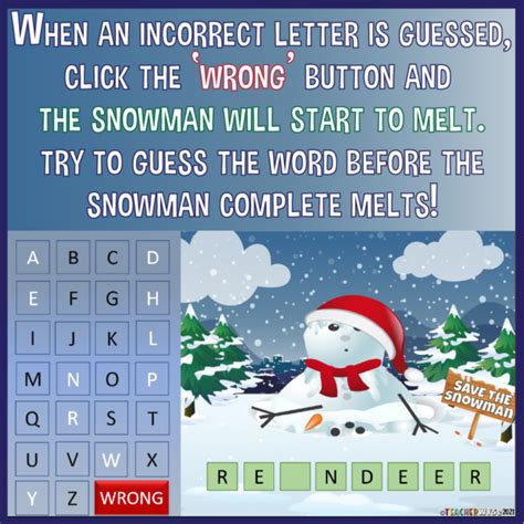 Save The Snowman Christmas Activity Digital Hangman Game