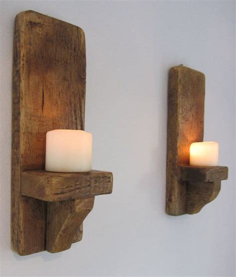 Pair Of Rustic Reclaimed Plank Wood Chunky Wall Sconce Candle Diy