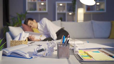 Businessman falls asleep while working. Tired sleepy man working late