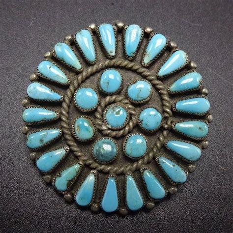Old Vintage Navajo Sterling Silver Petit Point Turquoise Cluster Pin