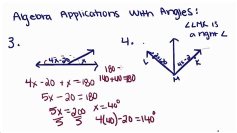 Geometry 1 Algebra Applications With Angles YouTube