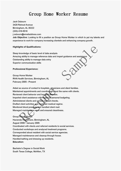 Resume Samples Group Home Worker Resume Sample