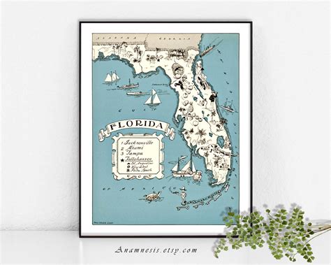 Vintage Florida Map High Res Digital Image Large Printable Etsy