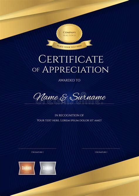 Luxury Certificate Template With Elegant Blue And Golden Border Stock