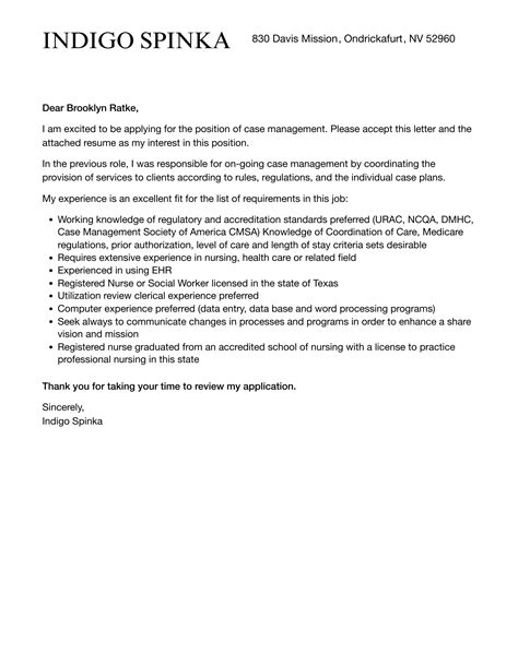 Case Management Cover Letter Velvet Jobs