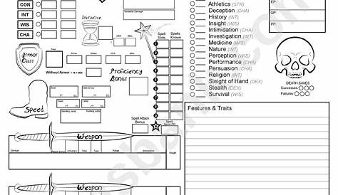 Dungeons And Dragons 5.0 Character Sheet printable pdf download