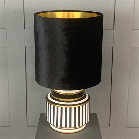 Humbug Black And White Stripe Small Ceramic Table Lamp With Black Velvet