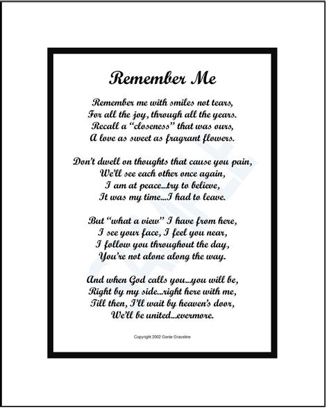 Remember Me Memorial Poem Digital Download Memorial T Etsy