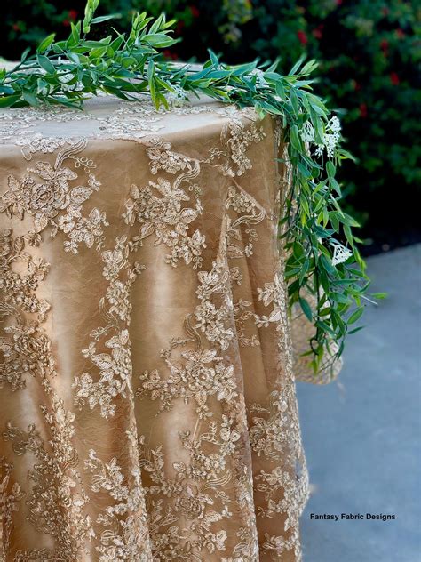 Vintage Wedding Table Cloth Gold Tablecloth Overlaylace Tablecloth