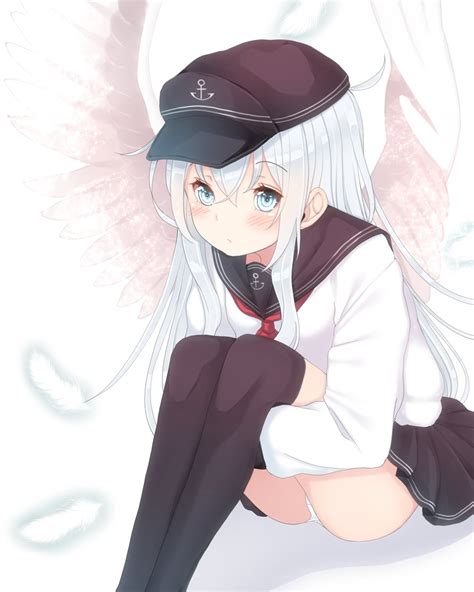 Safebooru 1girl Angel Angel Wings Blush Feathered Wings Feathers Hat Hibiki Kantai Collection