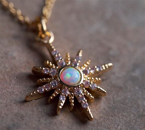 Opal Star Necklace Dainty Necklace North Star Celestial Etsy