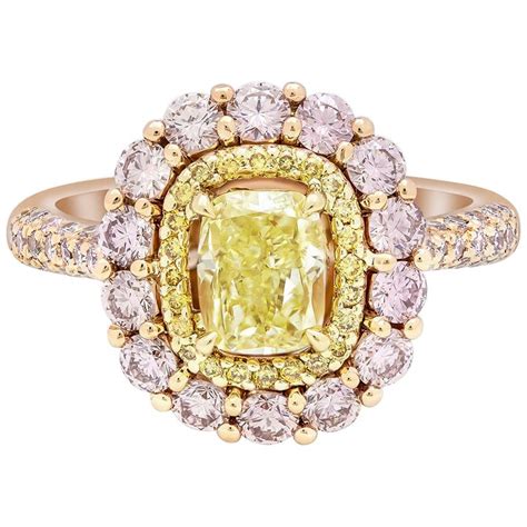 Gia Certified Fancy Yellow And Pink Diamond Halo Engagement Ring For