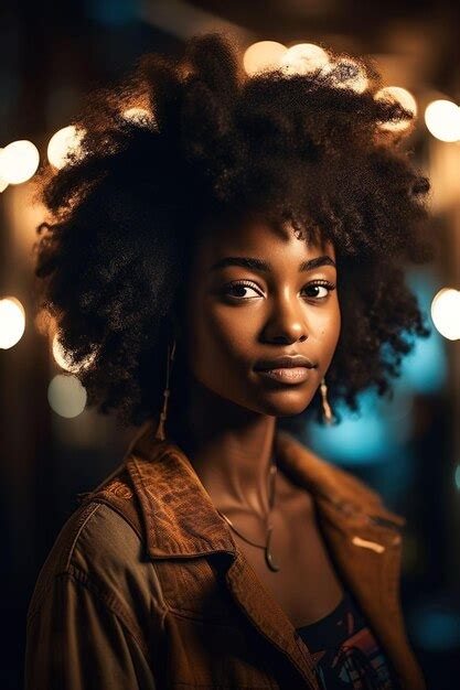 Premium Photo Beautiful African Woman Portrait With City Lights In