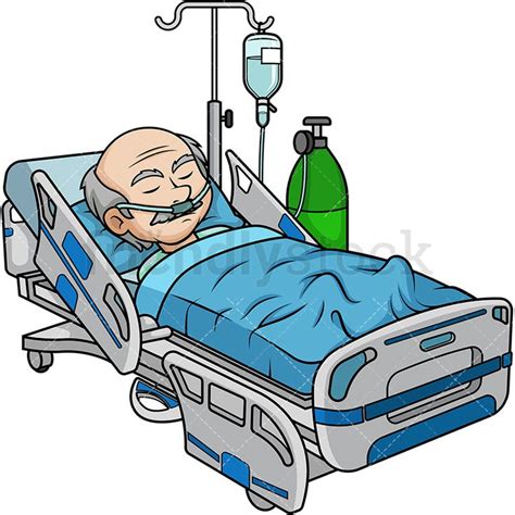 A Cartoon Man Laying In A Hospital Bed With Oxygen Tube Attached To His