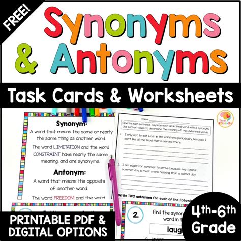 Free Synonym And Antonym Activities
