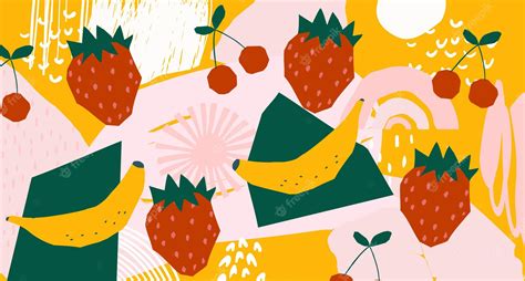 Premium Vector Strawberry Banana Cherry Fruit Mix Poster Summer Tropical Design With Fruit