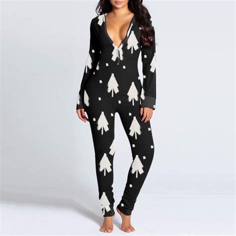 Black And Friday Deals 2023joau Womens Christmas Sexy Bodycon Onesies Butt Flap Pajamas V Neck