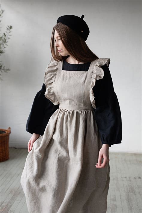 Natural Long Vintage Apron Linen Pinafore With Wings Linen Etsy