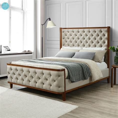 The 100% cotton comforter has an abstract geometric pattern on the face and a striped print on the reverse for a. Marshall Fabric Tufted Queen Bed | Queen bedding sets ...