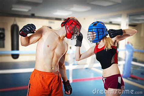 Two Person Training Kickboxing On Ring Stock Image Image Of Conflict