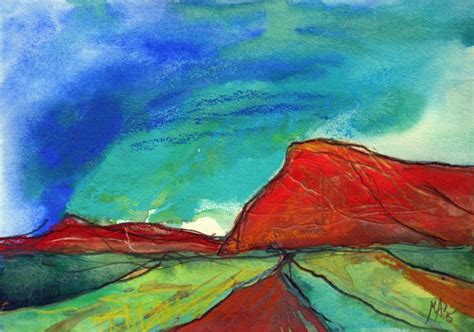 Landscape Red Mountains 2015 Gouache Painting By Michael Arndt