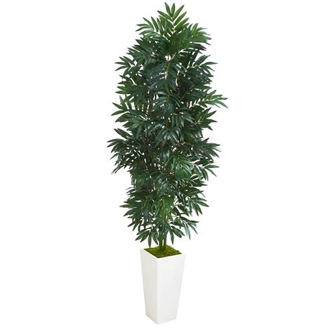 Nearly Natural 5ft Bamboo Palm Artificial Plant In White Planter