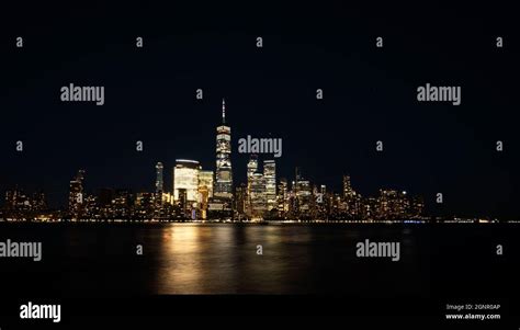 Nyc And Lower Manhattan Skyline At Night Stock Photo Alamy