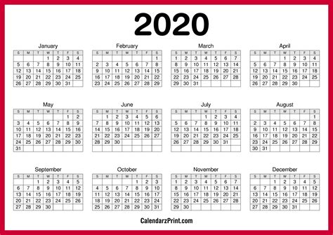 2020 Calendar Printable Free Horizontal Hd Green Calendarzprint