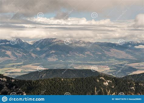 View From Kralov Stol Bellow Dumbier Mountain Peak In Autumn Nizke