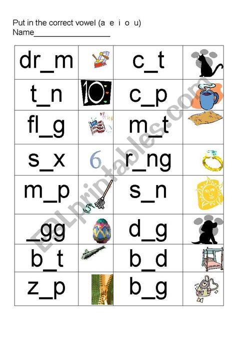 Short Vowel Sounds Esl Worksheet By Julie68 676