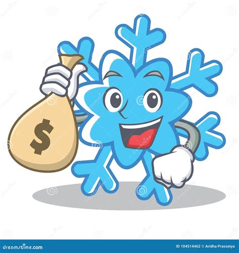 With Money Bag Snowflake Character Cartoon Style Stock Vector