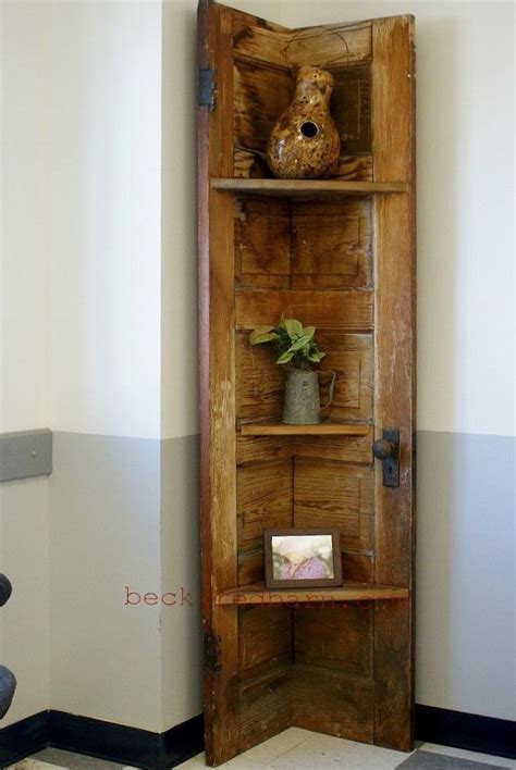 A Corner Shelf Made From A Vintage Door Wooden Doors Repurposed