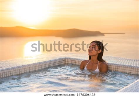 Spa Hotel Luxury Relax Hot Tub Therapy Pool Asian Woman Relaxing In