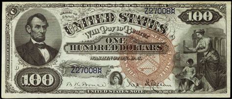 1880 100 Dollar Bill Legal Tender Note Abraham Lincolnworld Banknotes